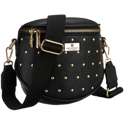 Czarna, praktyczna nerka damska ze skóry ekologicznej ozdobiona