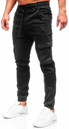 Czarne spodnie jeansowe joggery bojówki męskie Denley 8128