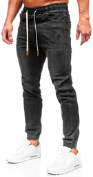 Czarne spodnie jeansowe joggery męskie Denley 9070