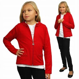 Czerwony Żakiet Rozpinany Wdzianko Perełki 134