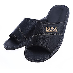 Skórzane męskie klapki domowe BOSS Czarne