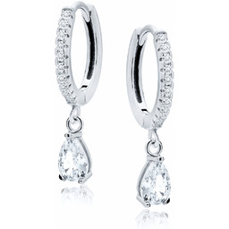 Rodowane srebrne kolczyki kółka kółeczka łezki krople białe