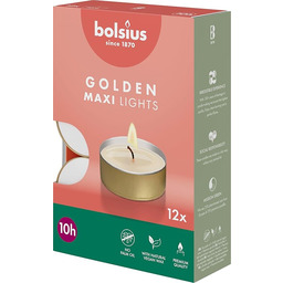 Bolsius Maxi Tea Lights ze złotym kubkiem, 12-10
