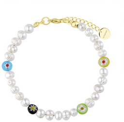 Perłowa bransoletka z kolorowymi szklanymi koralikami Millefiori