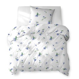 Detexpol Pościel bawełniana 140x200 biała w niebieskie kwiaty