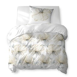 Detexpol Pościel bawełniana 140x200 biała w duże kremowe