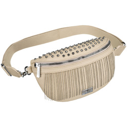 Beżowa saszetka damska wykonana ze skóry ekologicznej, ozdobiona