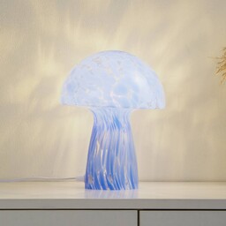Lampa stołowa Lindby Hubi, niebieska, szkło, Ø 22