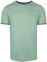 T-Shirt Miętowy z Nadrukiem, Postrzępione Brzegi, Męski, Koszulka,