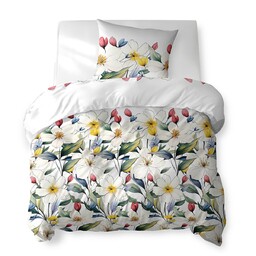 Detexpol Pościel bawełniana 140x200 biała w kolorowe kwiaty