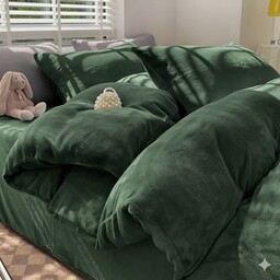 Pościel pluszowa 200x220 3cz. gładka zimowa miś zielona