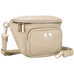 Beżowa saszetka damska ze skóry ekologicznej zamykana suwakiem,