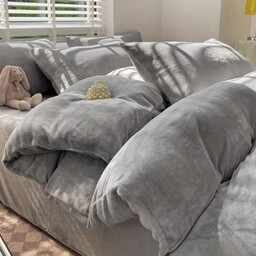 Pościel pluszowa 160x200 3cz. gładka zimowa miś jasna