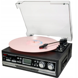 Gramofon Akai ATT-15SE czarny Gramofon Odtwarzacz kaset Radio