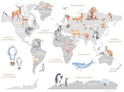 Naklejka na ścianę mapa świata i zwierzęta PL