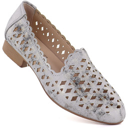 Półbuty damskie ażurowe szaro srebrne Jezzi ASA222