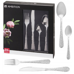Ambition 24 x Sztućce Nierdzewne Bubble Zdobione Obiadowe