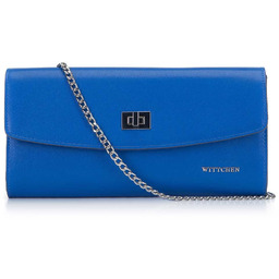 Kopertówka skórzana prosta z łańcuszkiem niebieska
