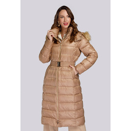 Damski płaszcz zimowy klasyczny z kapturem beżowy