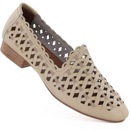 Skórzane półbuty damskie ażurowe beżowe Jezzi OL50-1