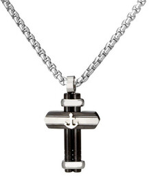 Czarno srebrny krzyżyk z kotwicą ze stali szlachetnej