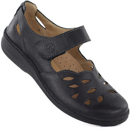 Skórzane komfortowe półbuty damskie ażurowe na rzep czarne