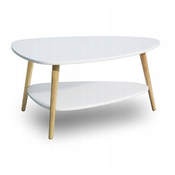 Nowoczesny stolik kawowy półka drewniane nogi biały ModernHome