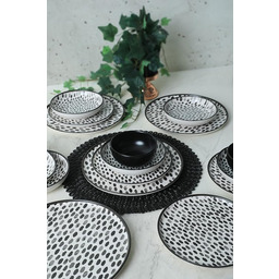 Elegancki 24-częściowy ceramiczny zestaw obiadowy, czarny i biały,