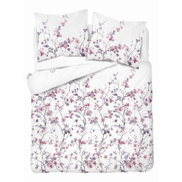 Detexpol Pościel satynowa 220x200 biała w fioletowe gałązki
