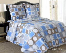 Pościel bawełniana 220x200 4277/4 Kółka kwadraty beżowa niebieska