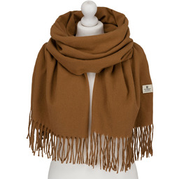 Duży, jasnobrązowy szal damski ozdobiony frędzlami - Peterson