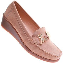 Beżowe zamszowe czółenka na koturnie