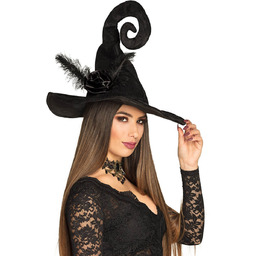Kapelusz czarownicy czarny z piórami na Halloween -