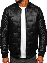 Czarna skórzana pikowana bomberka kurtka męska zimowa Denley