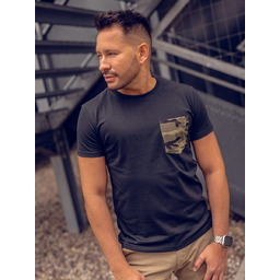 Czarno-zielony t-shirt męski z kieszonką z nadrukiem moro