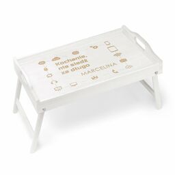 Stolik drewniany śniadaniowy z grawerem dla chłopaka męża