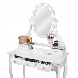 Toaletka Kosmetyczna z Lustrem Led Biała Taboret