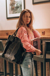 Shopper bag skórzany czarny croco L94