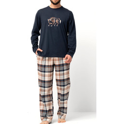 Flanelowa piżama męska KEY MNS 444 B25 granatowa