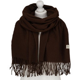 Duży, brązowy szal damski ozdobiony frędzlami - Peterson