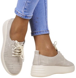 DAMSKIE PÓŁBUTY SNEAKERSY AŻUROWE ZE SKÓRY SZNUROWANE SERGIO