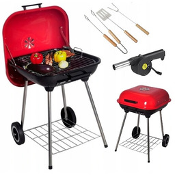 Grill Węglowy Przenośny Ogrodowy Na Kółkach Z Pokrywą