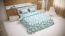 Pościel bawełniana 160x200 Liście miętowa biała 28259/1 Luxury