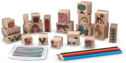 Zestaw drewnianych pieczątek Farma 18592-Melissa & Doug, stempelki
