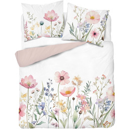 Pościel satynowa z mikrowłókna biała w polne kwiaty