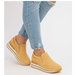 Ażurowe żółte sneakersy na koturnie