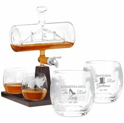 Zestaw do whisky karafka statek szklanki x4 grawer