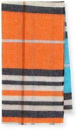 Damski szal w kratę niebiesko - pomarańczowy