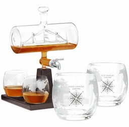 Zestaw do whisky karafka statek szklanki x4 grawer