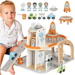 TOOKY TOY Drewniany Kosmiczny Parking Stacja Kosmiczna